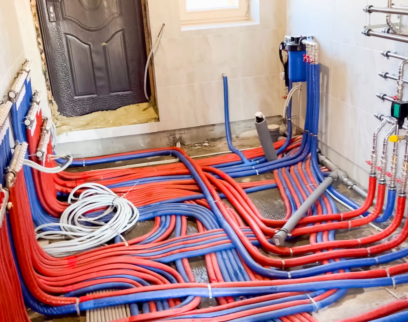 Geothermal Heating and Cooling in Maple Shade - NJ underway as a technician checks loop connections beside a home